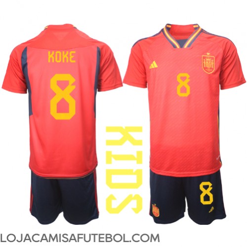 Camisa de Futebol Espanha Koke #8 Equipamento Principal Infantil Mundo 2022 Manga Curta (+ Calças curtas)